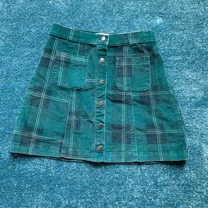 Green plaid button up mini skirt